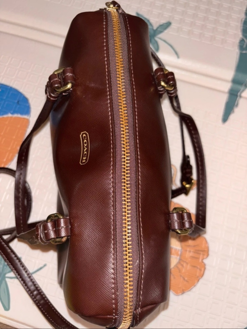 Coach Brown Saffiano Satchel with Gold Hardware - Picture 12 of 16